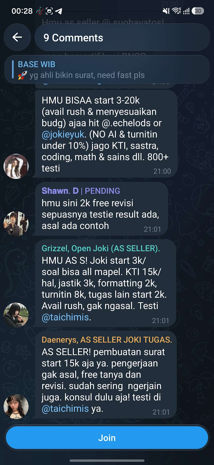 Admin response automatically published inside the original Telegram comment section